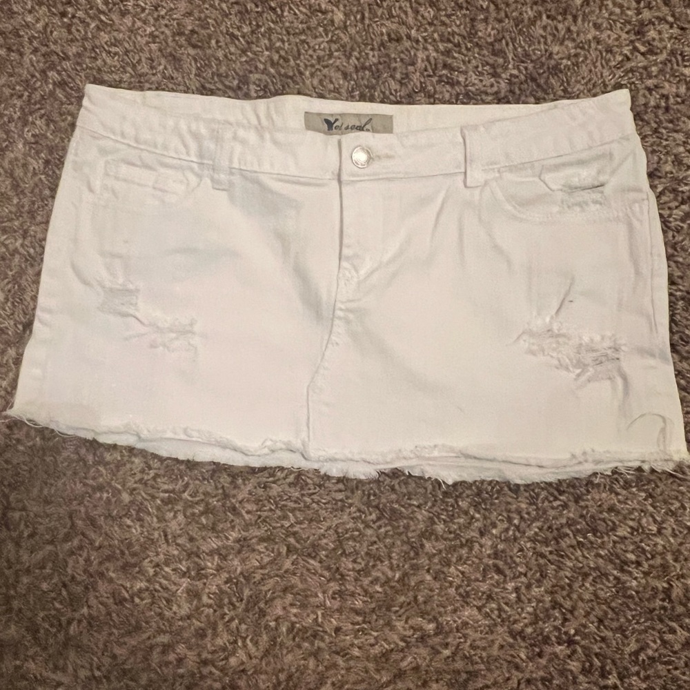 White stretch Denim Mini Skirt